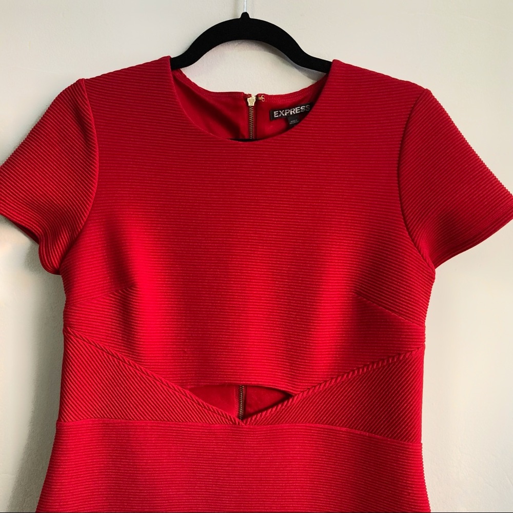 Express Red Ribbed Mini Dress - Picture 3 of 5